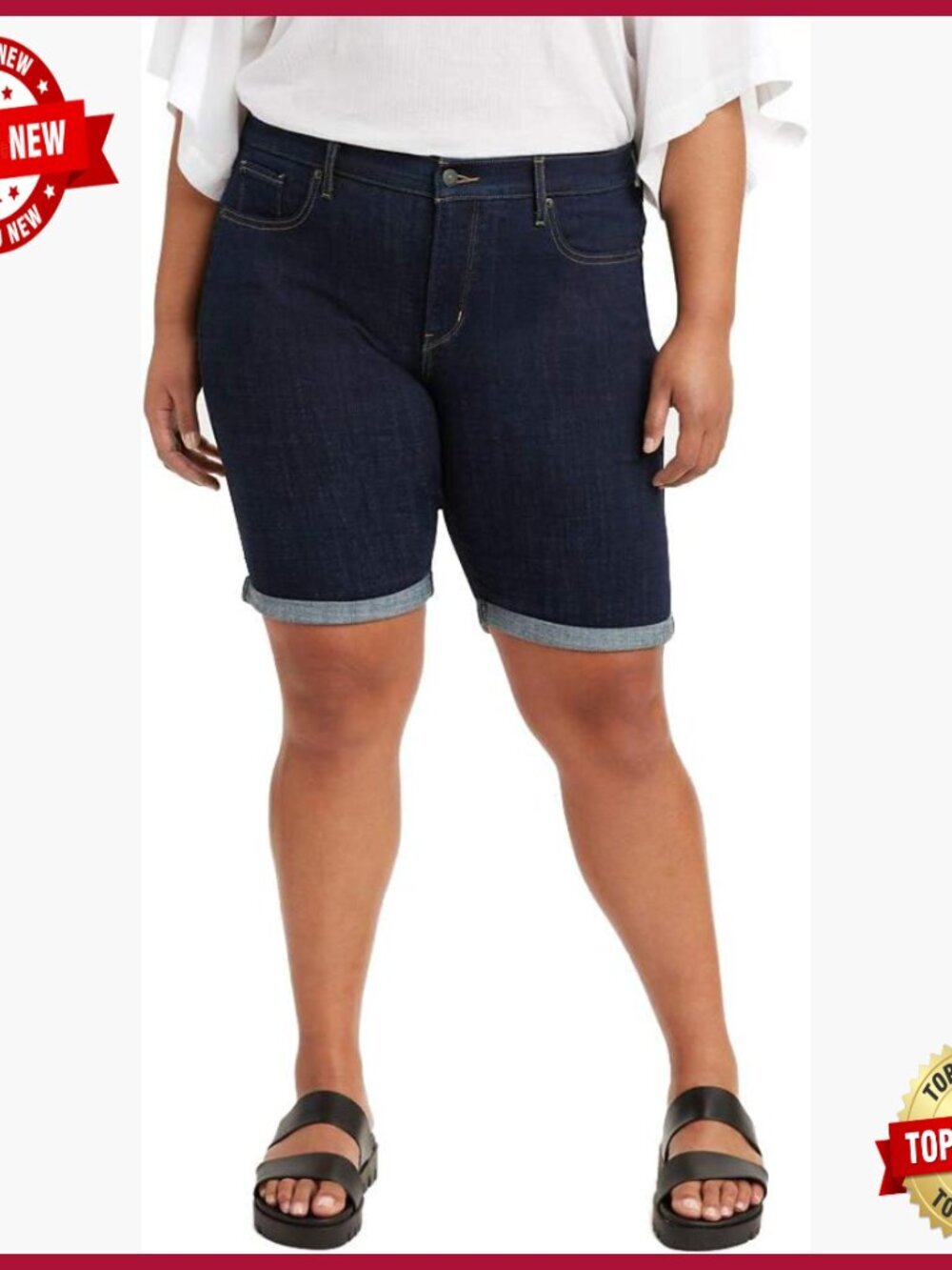 Mid Rise Bermuda Shorts Knee Length 5 Pocket Zip Fly